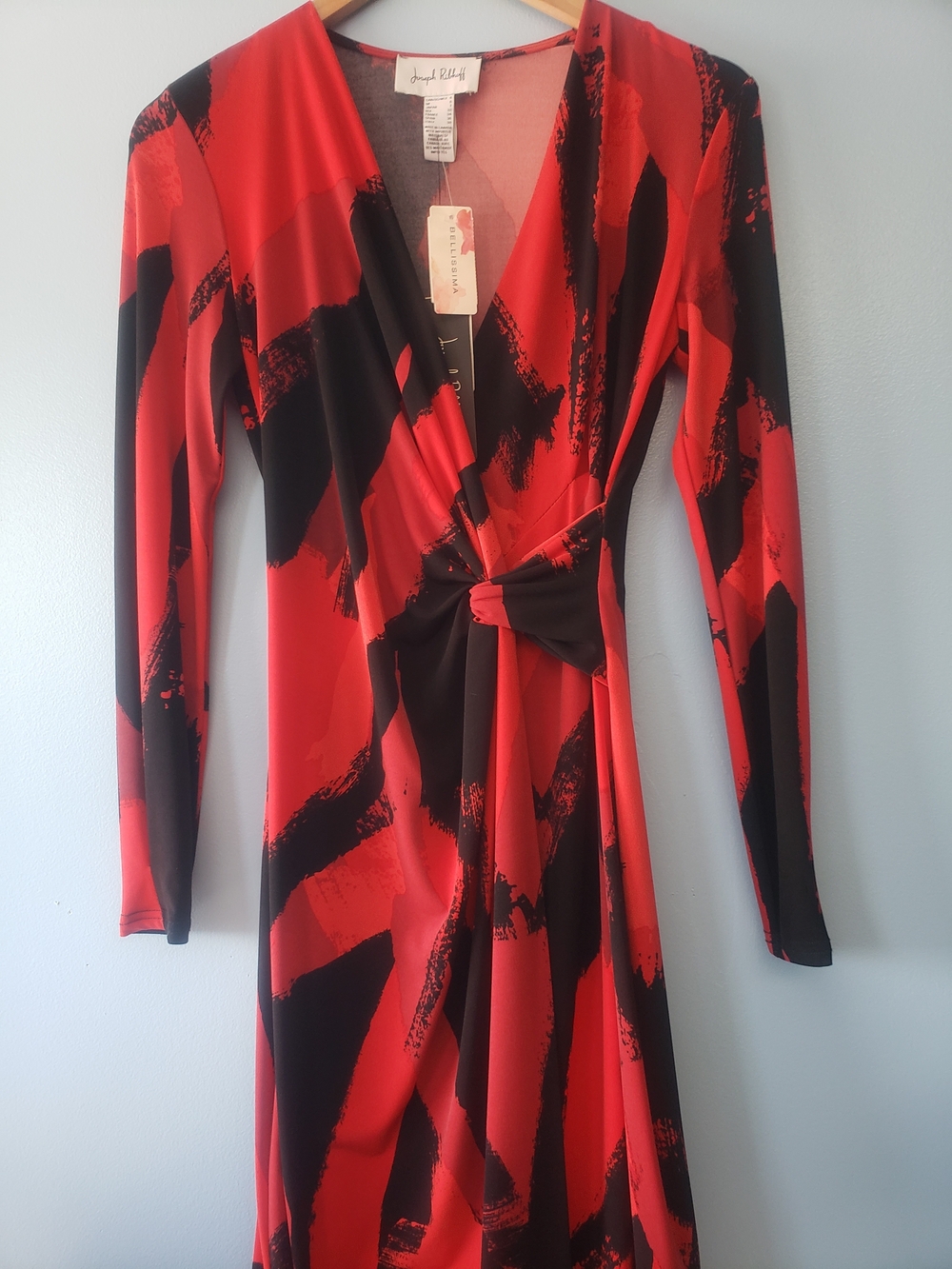 NWT Joseph Ribkoff Abstract Print Wrap Dress Red Black Size 4 Made in Canada